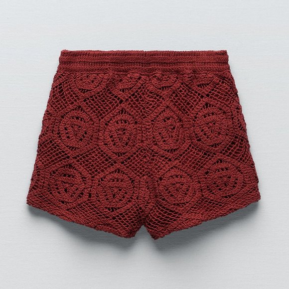 NWT - Zara High-waisted Crochet Shorts Maroon - Picture 5 of 5